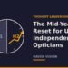 A year dial split into H1 and H2 with a rising arrow in the second half, representing a mid-year business review for UK independent optician practices.