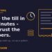 A receipt with an amber tick, a clock at quarter-past and a stack of coins on a navy background - the end-of-day cash-up routine for UK independent optician practices.