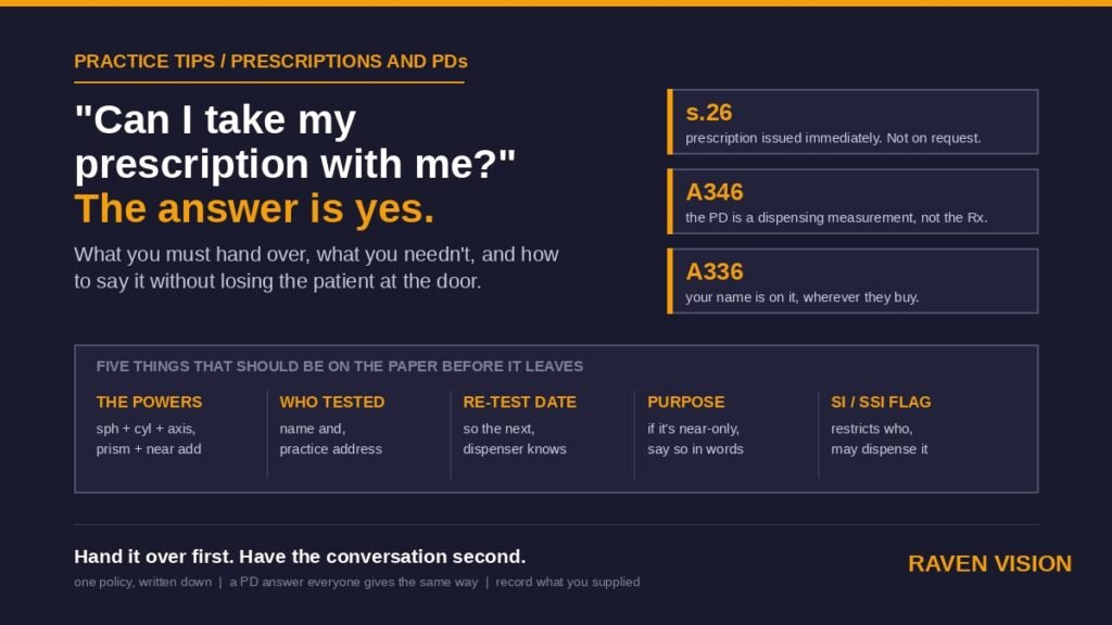 Giving Patients Their Spectacle Prescription: What UK Independent Opticians Must Hand Over, What They Don’t, and What to Say About the PD